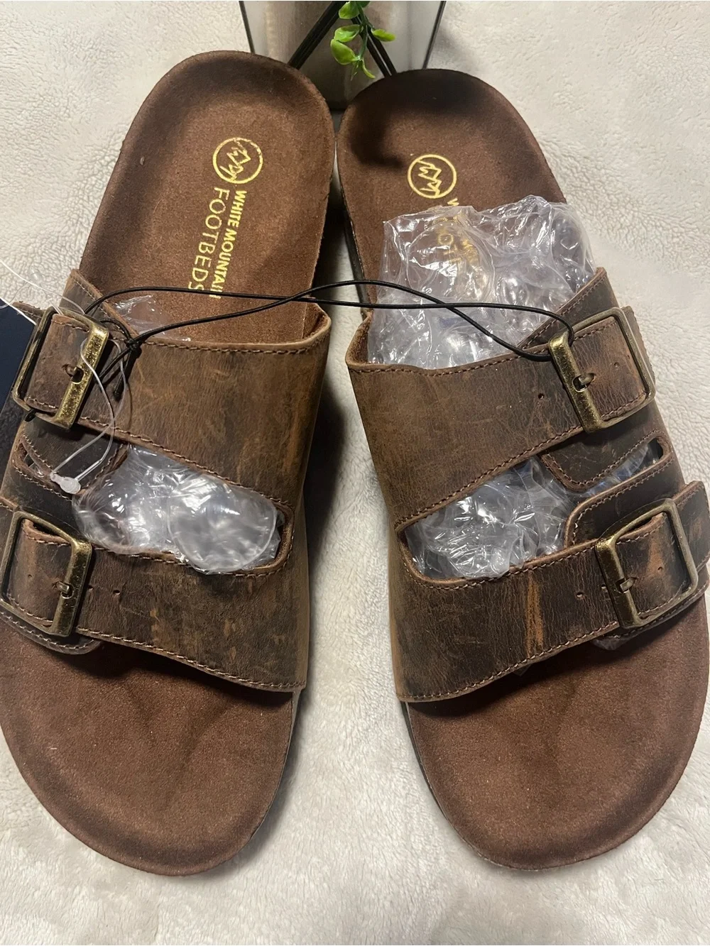 White Mountain Men’s Hampton  Brown Double-Buckle Slide Sandals Size 12 NWT